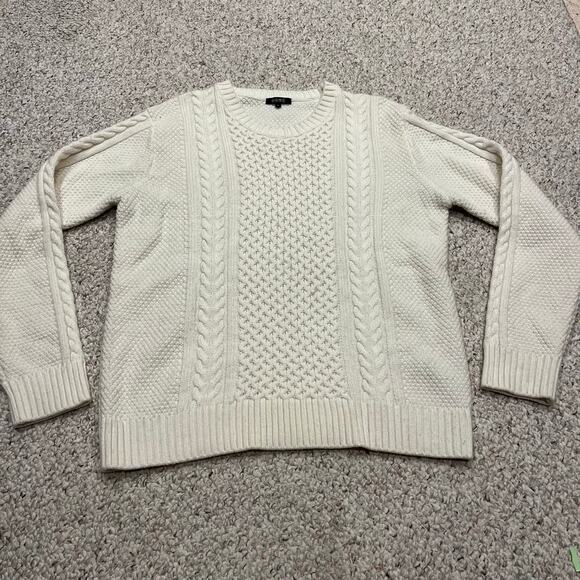 PLST Sweaters - PLST Knit Sweater Cream XL Crewneck Preppy Classic Fisherman Casual